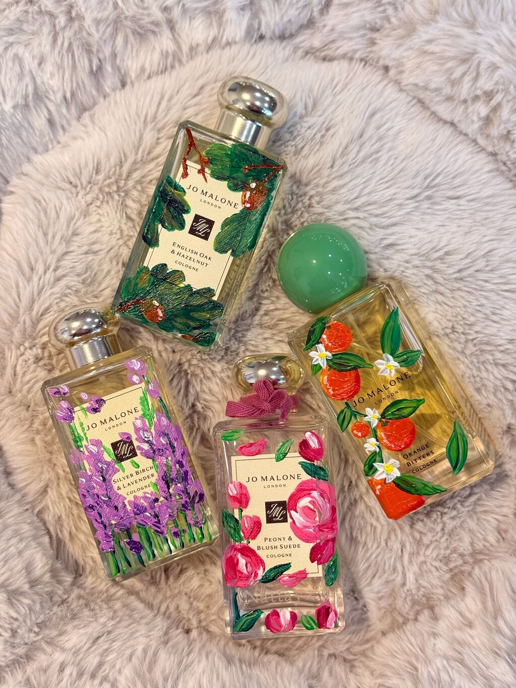 Hand-painted Jo Malone bottles — floral series