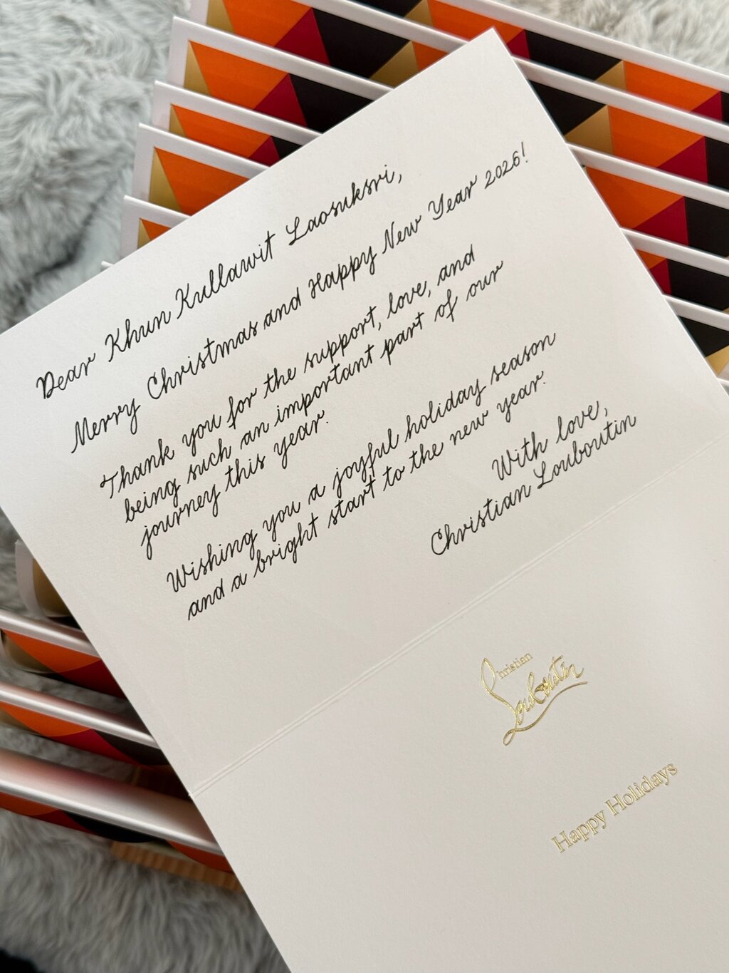 Calligraphy for Christian Louboutin holiday card