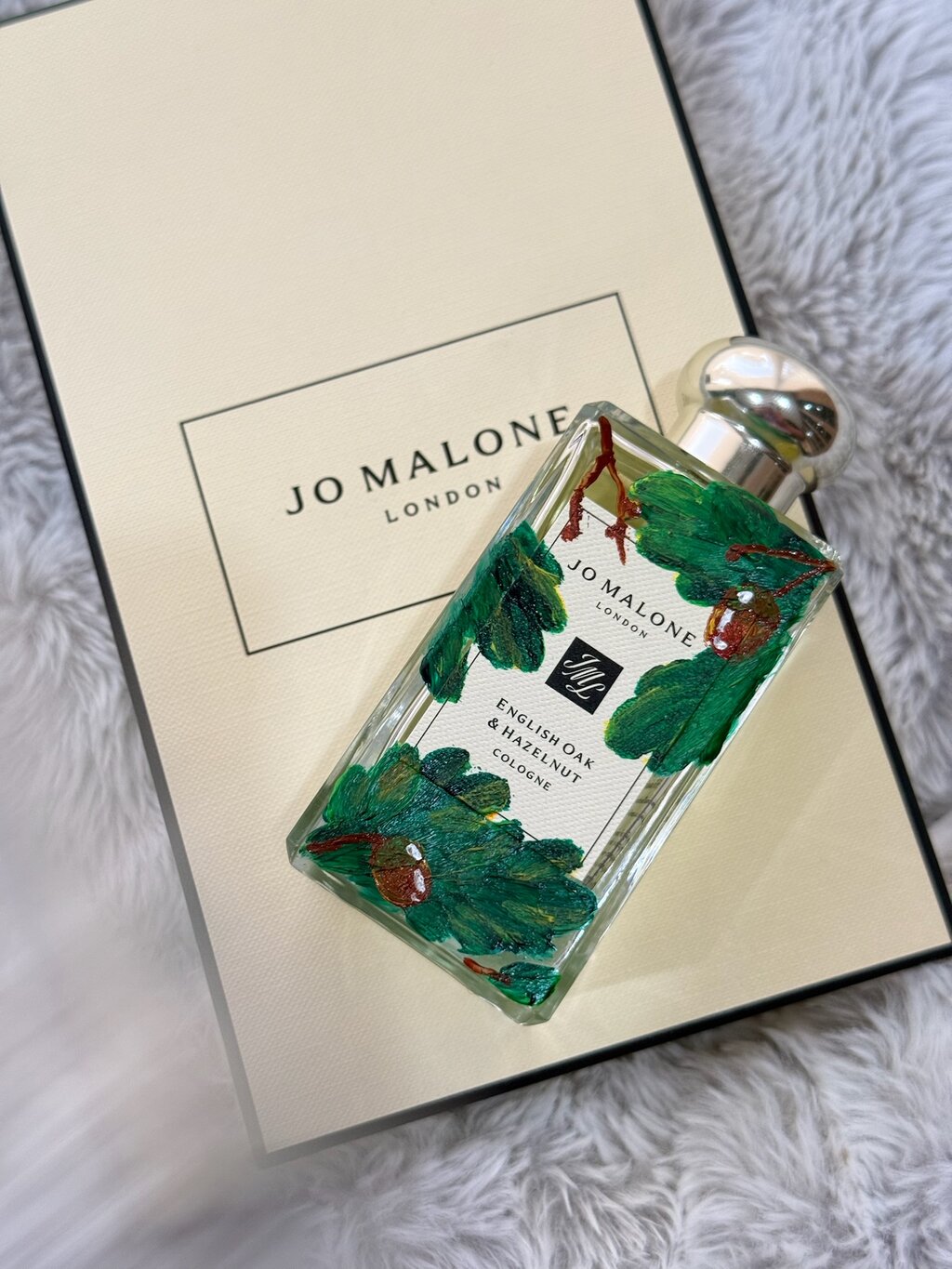 Hand-painted Jo Malone English Oak & Hazelnut bottle