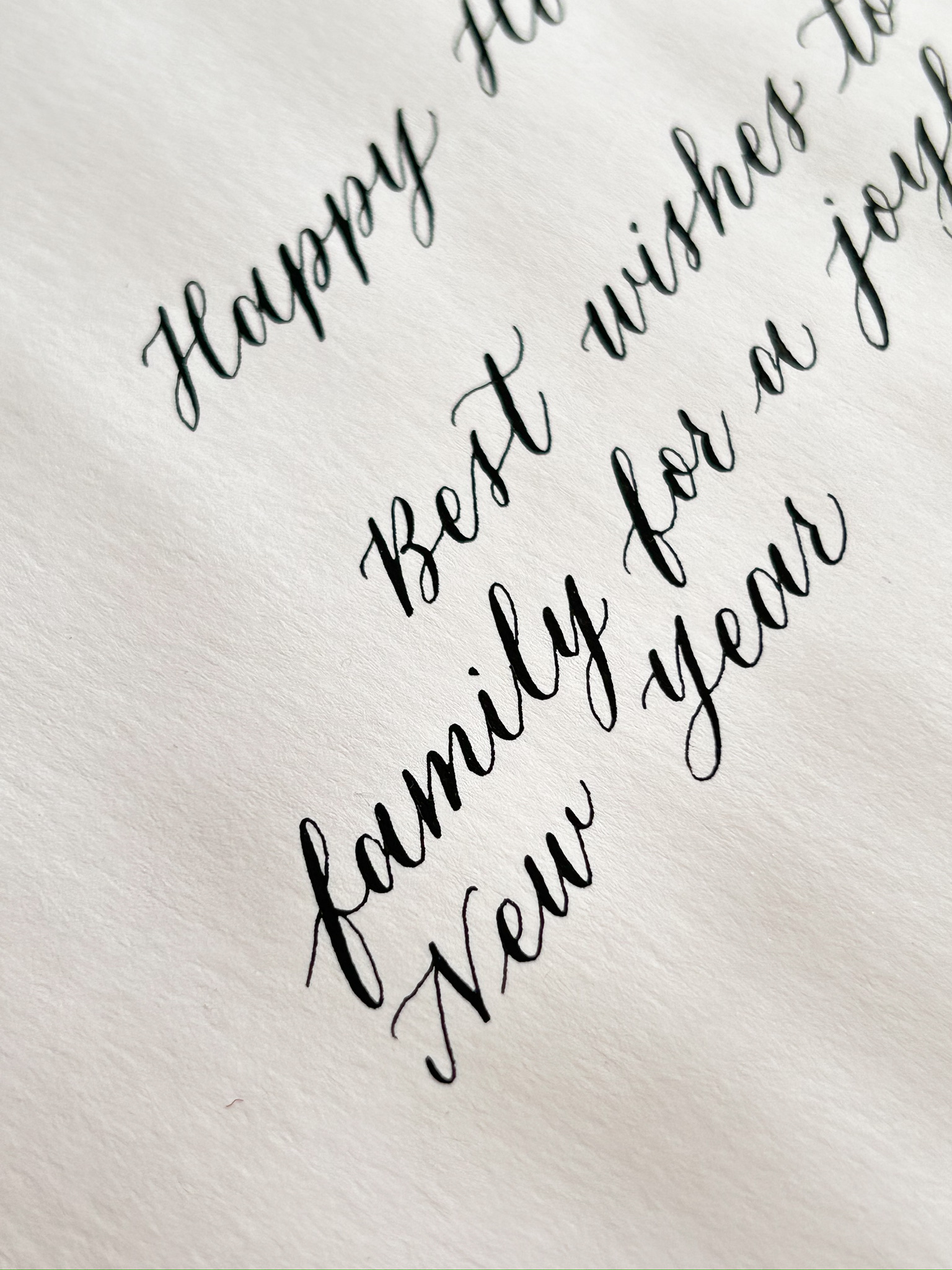 Calligraphy detail on Jaeger-LeCoultre Holiday Season stationery, New Year message in black ink